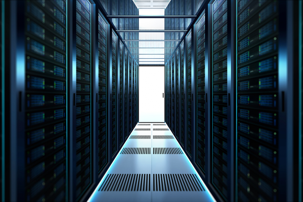 Big data center storage with full of rack servers .Cloud server room 3D rendering .