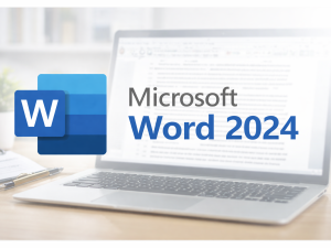 Microsoft Word 2024 word processing software on laptop displaying document editing, formatting tools, text layout and productivity features, Word 2024 desktop interface for business and professional writing.