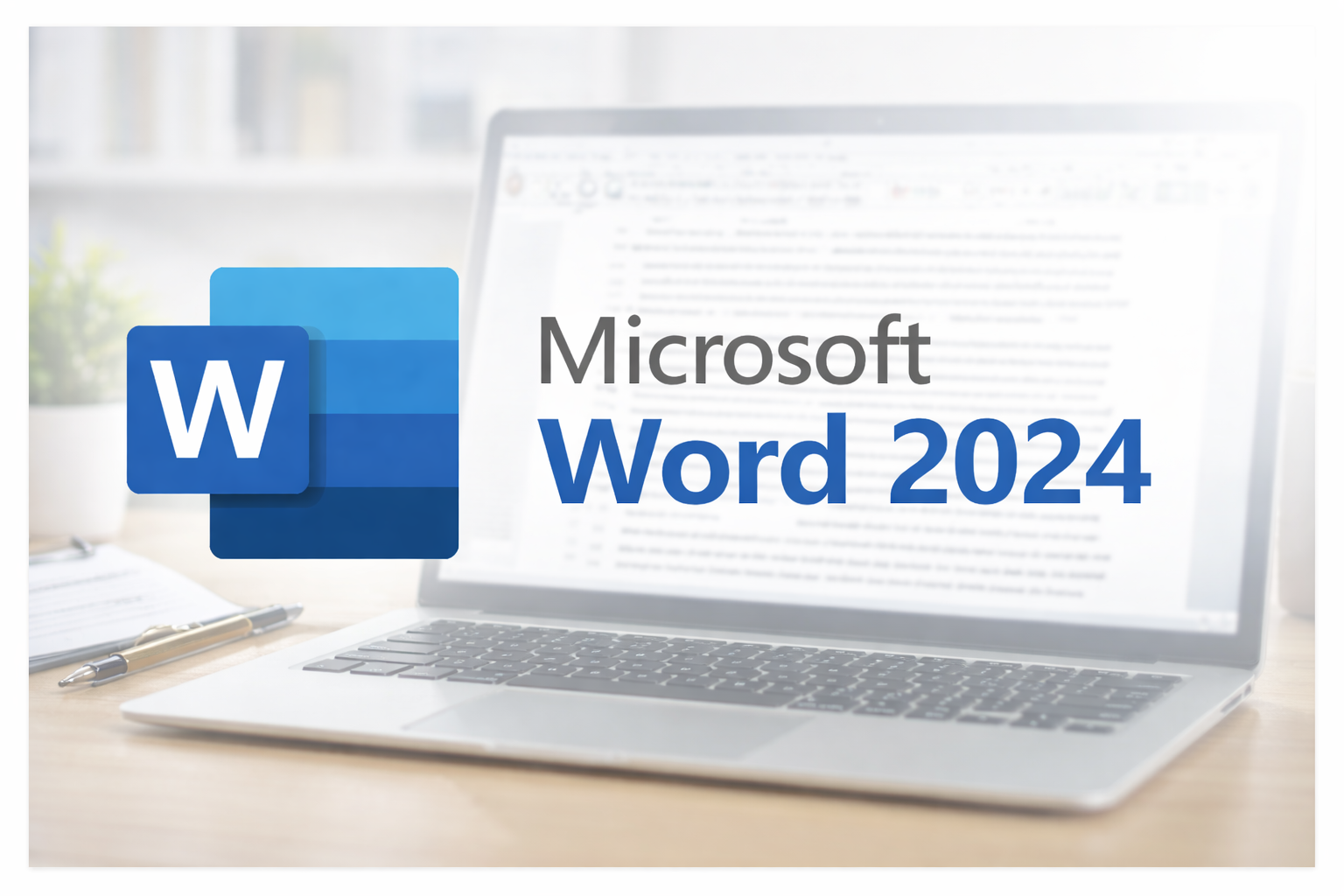 Microsoft Word 2024 word processing software on laptop displaying document editing, formatting tools, text layout and productivity features, Word 2024 desktop interface for business and professional writing.